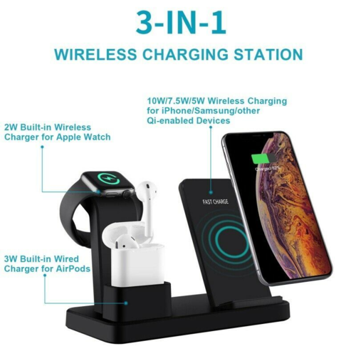 3-in-1 Fast Wireless Charging Pad for Phone, Watch & AirPods